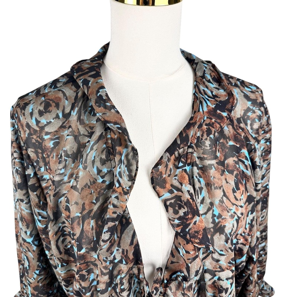VTG Y2K Club Z Collect. Sheer Floral Ruffle Tie Front Blouse Swim Cover Plus 2X - Picture 4 of 8